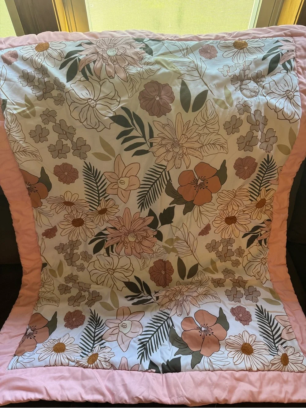 Floral, Boho Cotton Crib Bedding Set with Pink Border - Baby/Toddler/Girl